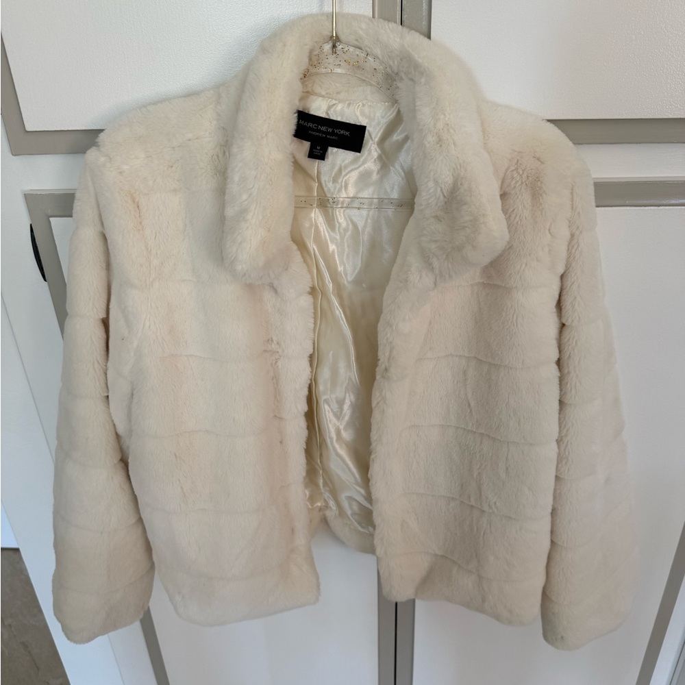 Marc New York Ivory Plush Faux Fur Jacket